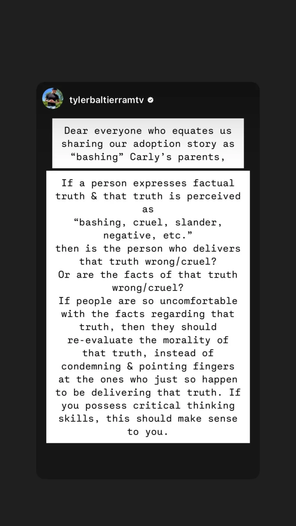 Instagram Story from Tyler Baltierra, shared by Catelynn Lowell