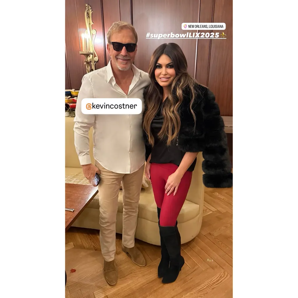 Donald Trump Jr Ex Fiancee Kimberly Guilfoyle Poses With Kevin Costner at 2025 Super Bowl 2