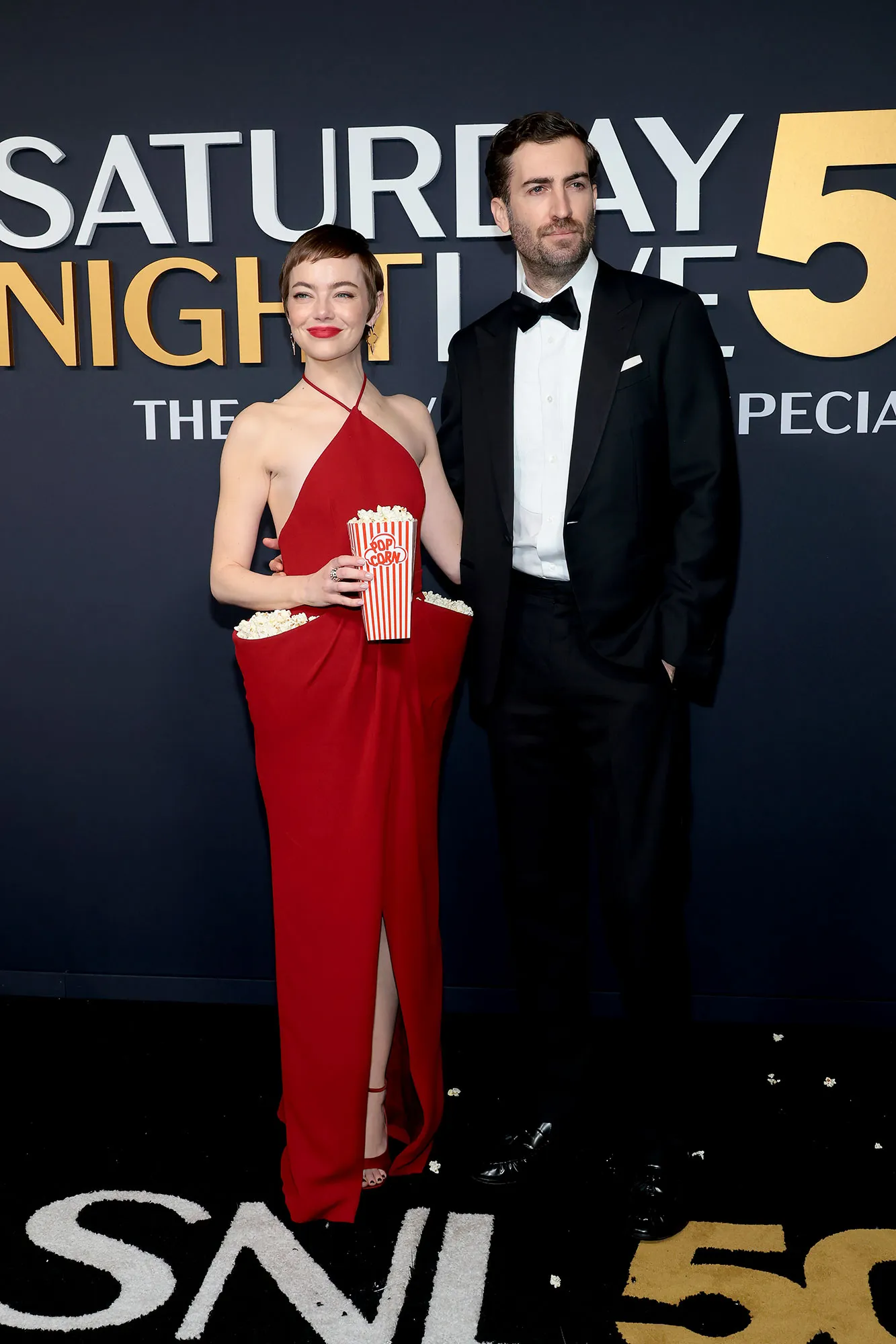 Emma Stone and Dave McCary SNL50 The Anniversary Special Saturday Night Live Red Carpet Arrival SNL 50