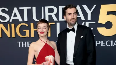 Emma Stone and Dave McCary SNL50 The Anniversary Special Saturday Night Live Red Carpet Arrival SNL 50