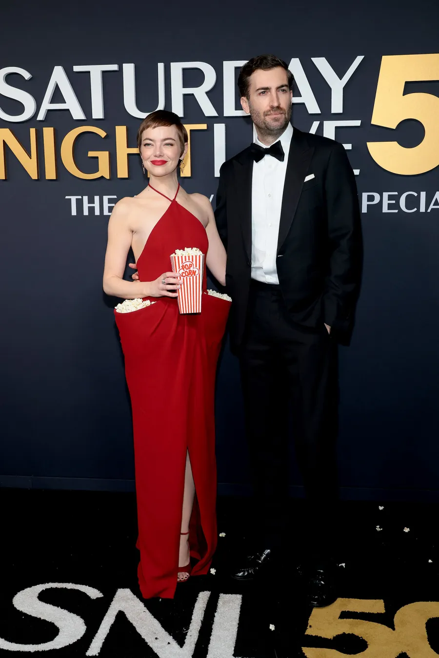 Emma Stone and Dave McCary SNL50 The Anniversary Special Saturday Night Live Red Carpet Arrival SNL 50