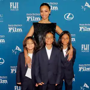 Feature Zoe Saldana Makes Rare Red Carpet Appearance With 3 Lookalike Sons
