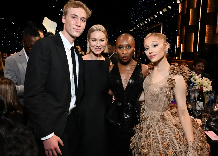 SANTA MONICA, CALIFORNIA - FEBRUARY 07: (L-R) Sasha Schreiber, Naomi Watts, Cynthia Erivo and Ariana Grande attend the 30th Annual Critics Choice Awards at Barker Hangar on February 07, 2025 in Santa Monica, California. (Photo by Michael Kovac/Getty Images for Critics Choice Association)