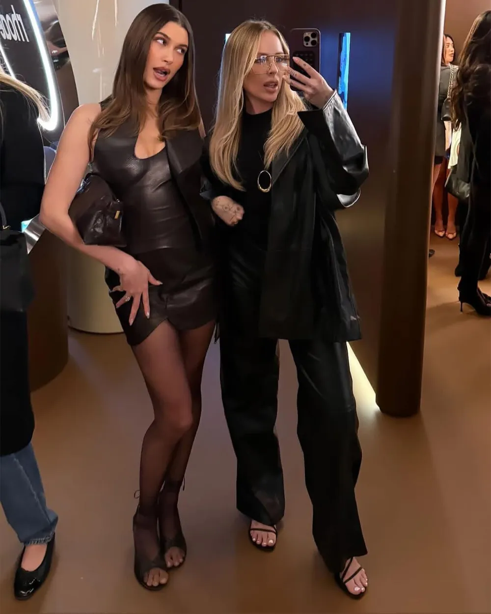 Hailey Biebers Jaw Dropping Leather Dress at Rhode Launch Party