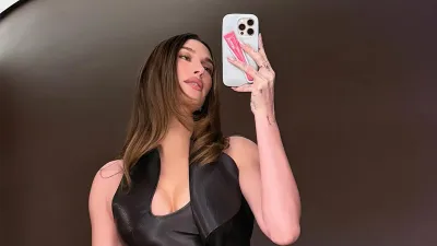 Hailey Biebers Jaw Dropping Leather Dress at Rhode Launch Party