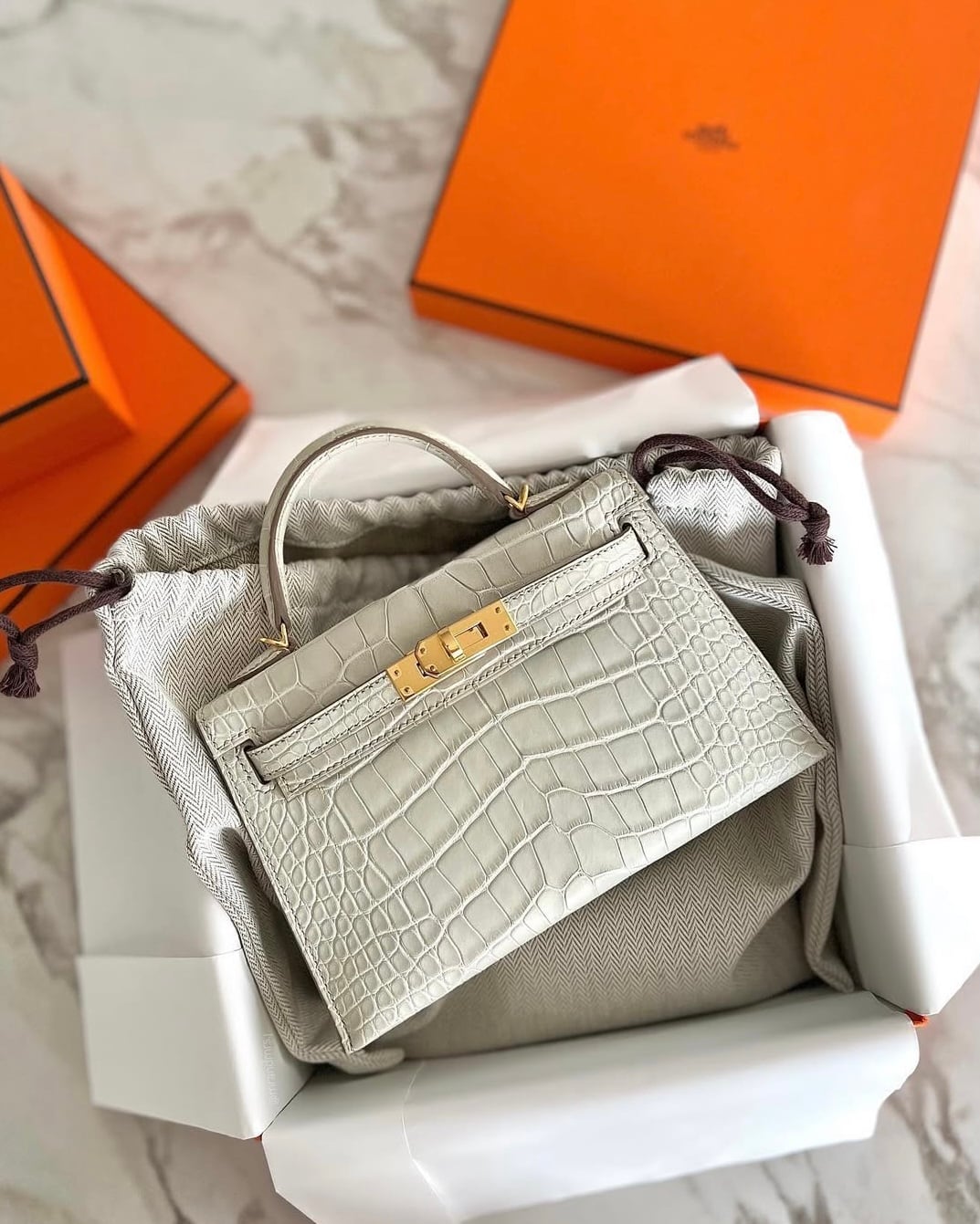 hermès mini kelly ii crocodile beton