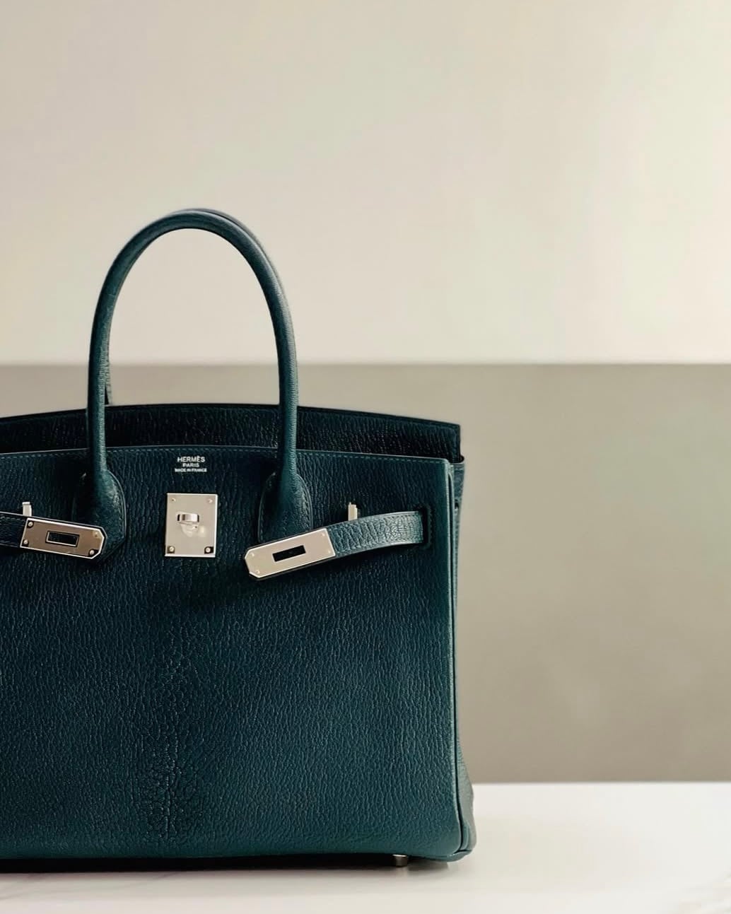 hermès 30 vert cypress Chèvre de Coromandel palladium hardware