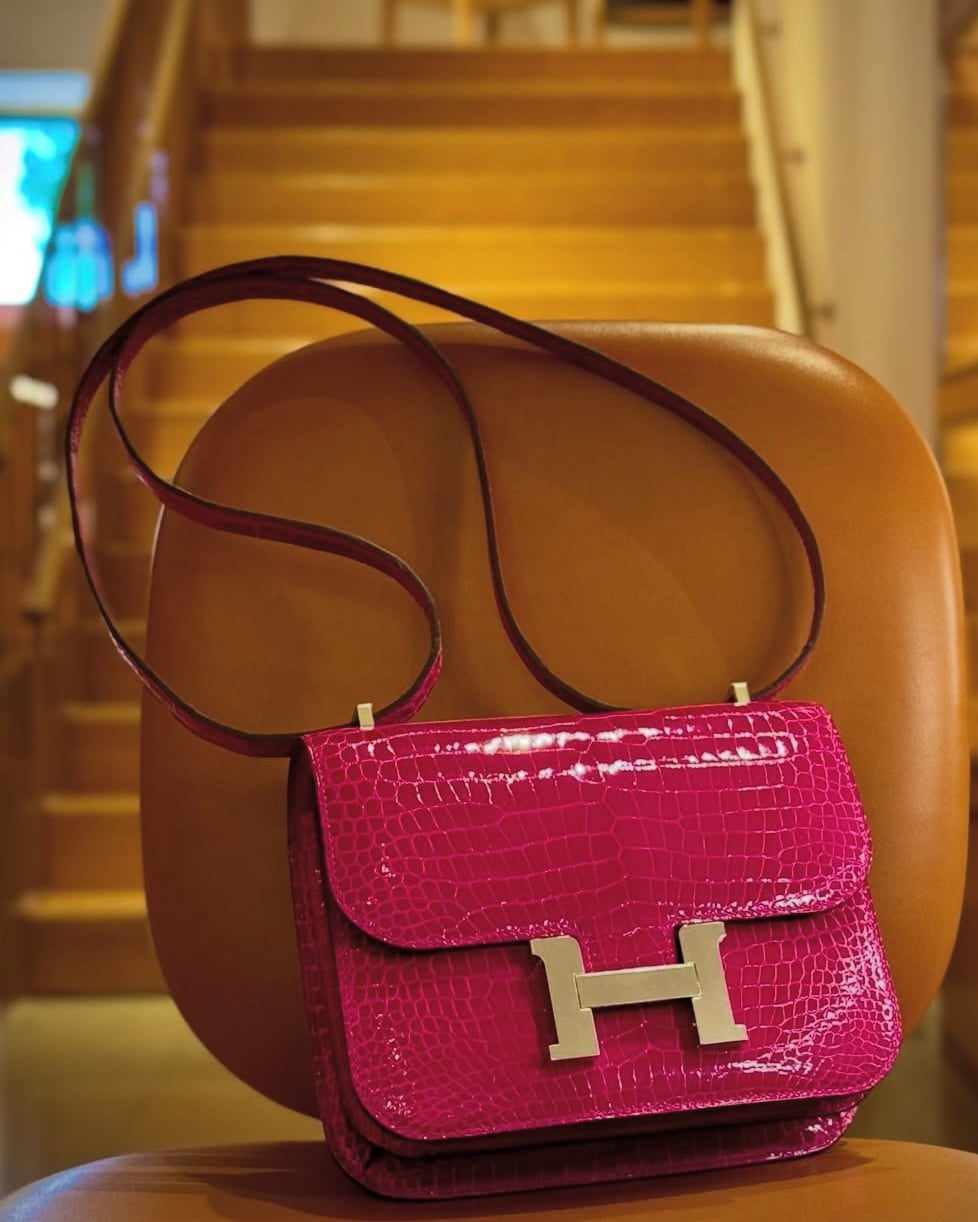 hermès Mini Constance in Porosus Crocodile Lisse RoseScheherazade