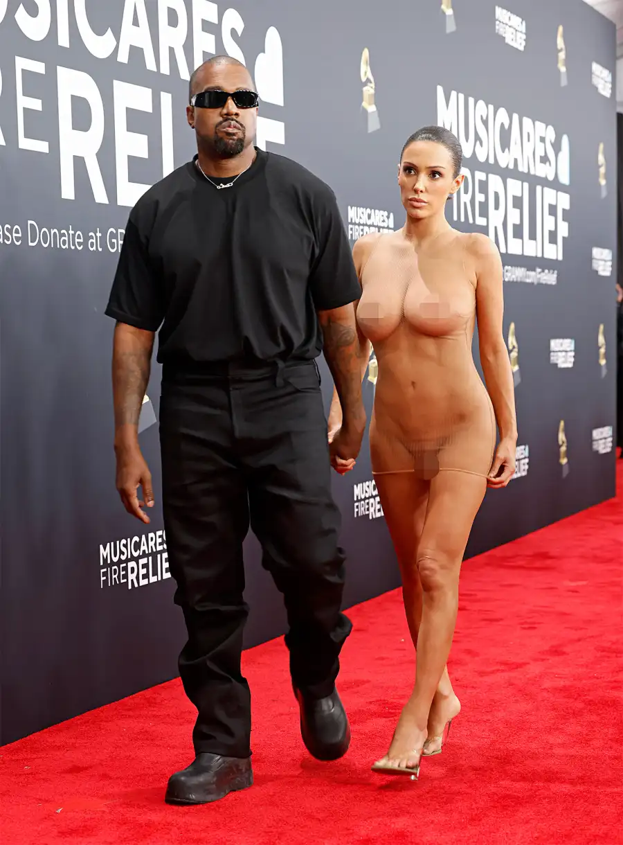 Kanye West Keeps It Casual at 2025 Grammy Awards While Wife Bianca Censori Poses in Sheer Dress