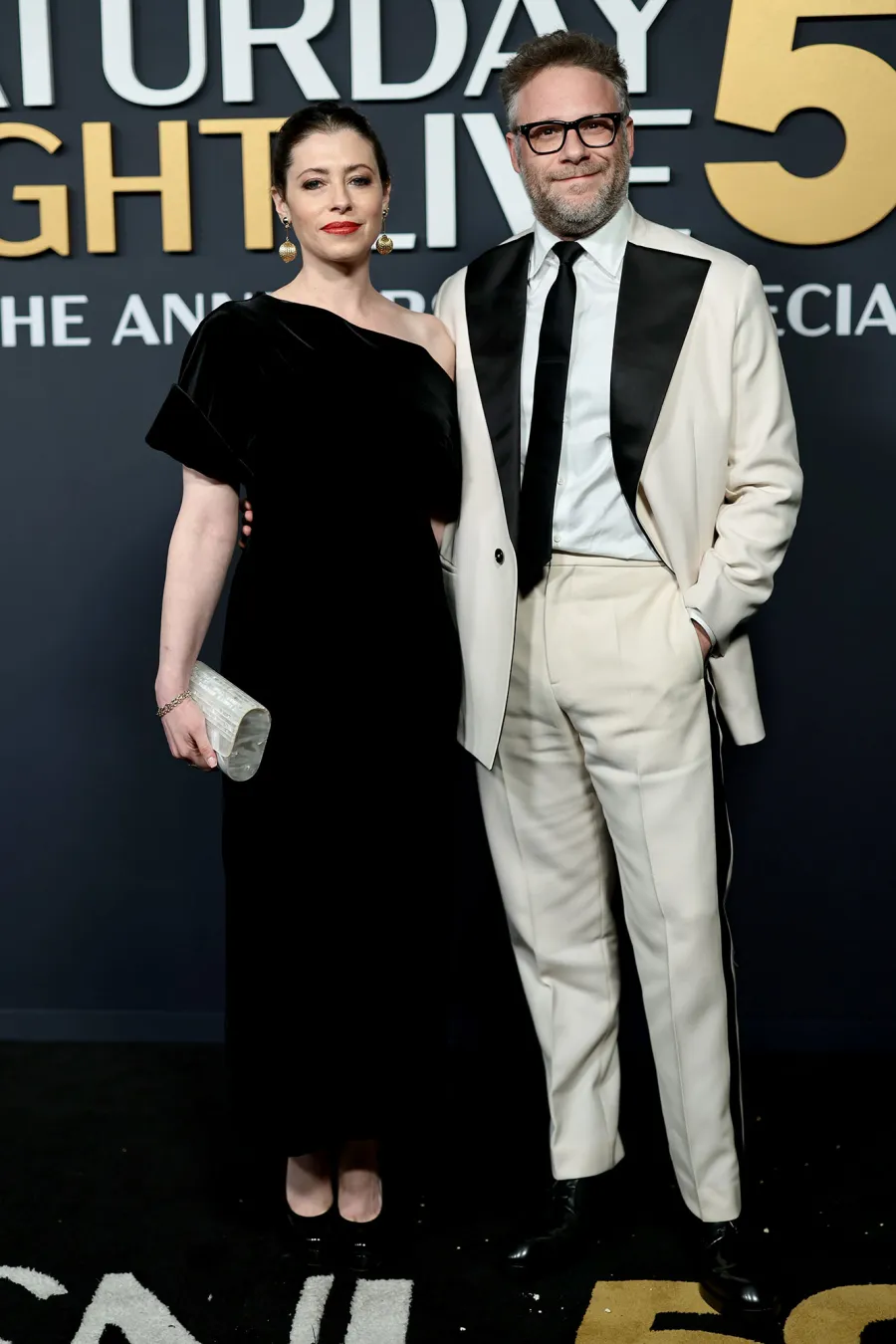 Lauren Miller and Seth Rogen SNL50 The Anniversary Special Saturday Night Live Red Carpet Arrival SNL 50