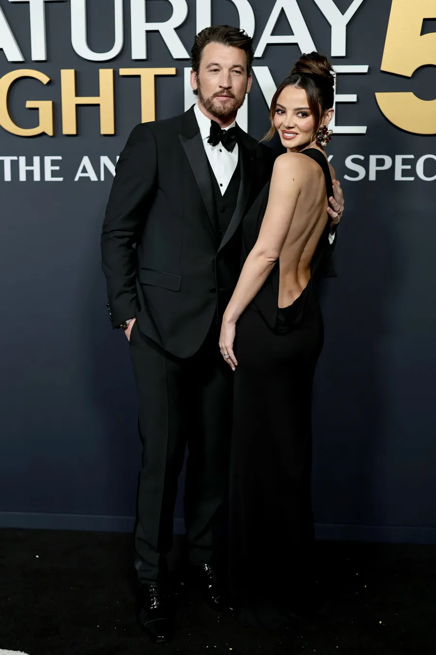 Miles Teller and Keleigh Sperry SNL50 The Anniversary Special Saturday Night Live Red Carpet Arrival SNL 50