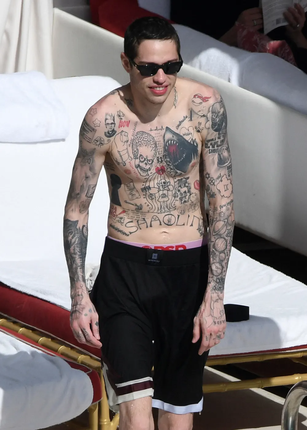 Pete Davidson Shows Off Ink-Free New Look Alongside Miles Teller at Super Bowl 2025