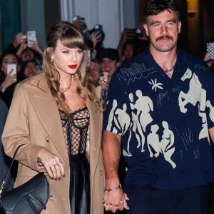 NEW YORK, NEW YORK - OCTOBER 11: Taylor Swift (L) and Travis Kelce are seen in SoHo on October 11, 2024 in New York City.