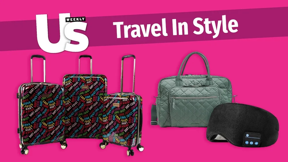 Luxury Handbag Shopping logo with travel accessories.