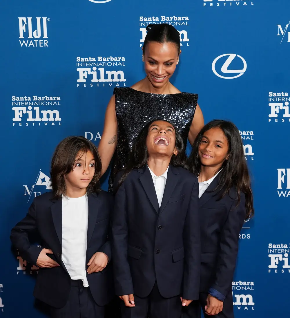 Zoe Saldana Makes Rare Red Carpet Appearance With 3 Lookalike Sons