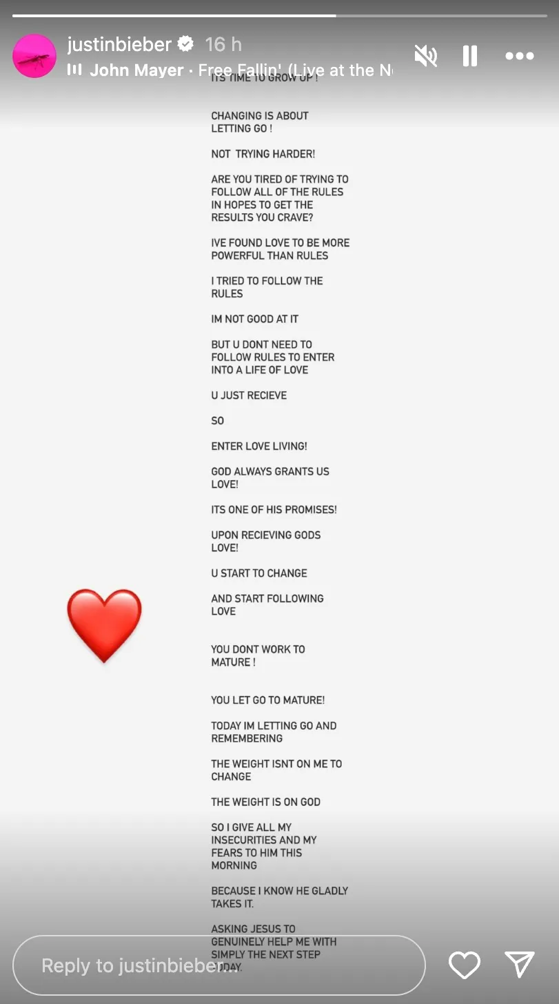 Justin Bieber Shares Cryptic Message About Maturing: 'Time to Grow Up'
