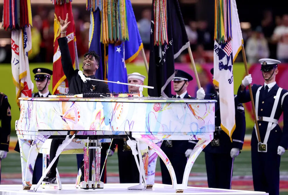 Jon Batiste Sings the National Anthem During 2025 Super Bowl