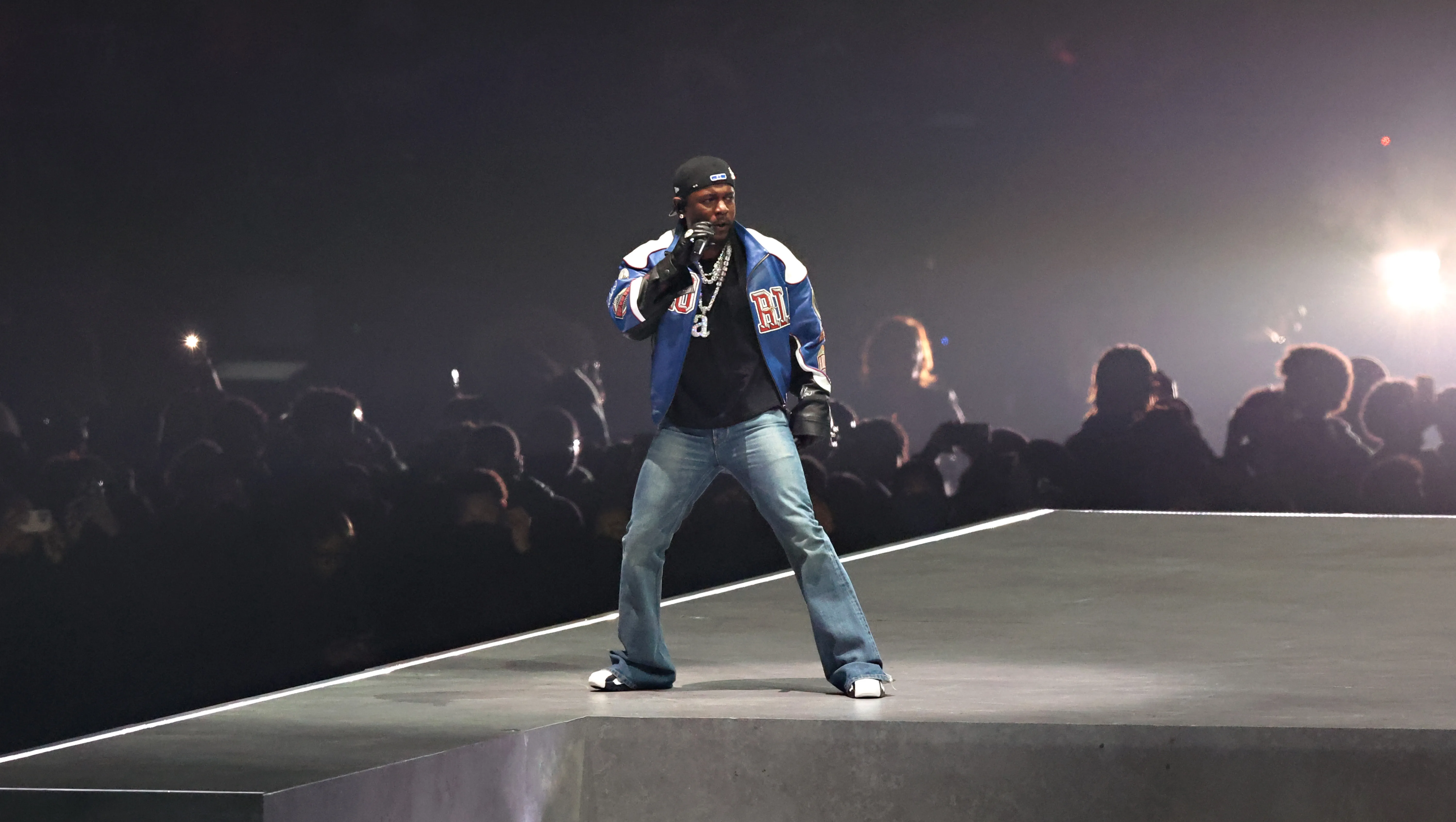 NEW ORLEANS, LOUISIANA - FEBRUARY 09: Kendrick Lamar performs onstage during Apple Music Super Bowl LIX Halftime Show at Caesars Superdome on February 09, 2025 in New Orleans, Louisiana. (Photo by Cindy Ord/Getty Images)