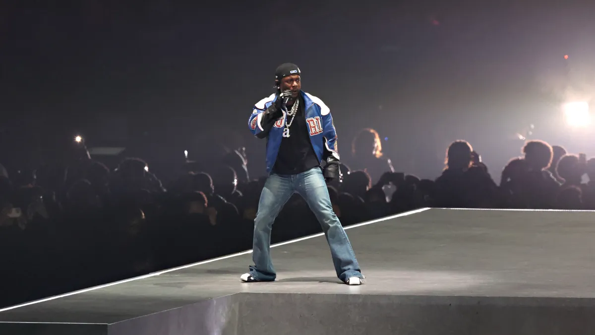 NEW ORLEANS, LOUISIANA - FEBRUARY 09: Kendrick Lamar performs onstage during Apple Music Super Bowl LIX Halftime Show at Caesars Superdome on February 09, 2025 in New Orleans, Louisiana. (Photo by Cindy Ord/Getty Images)