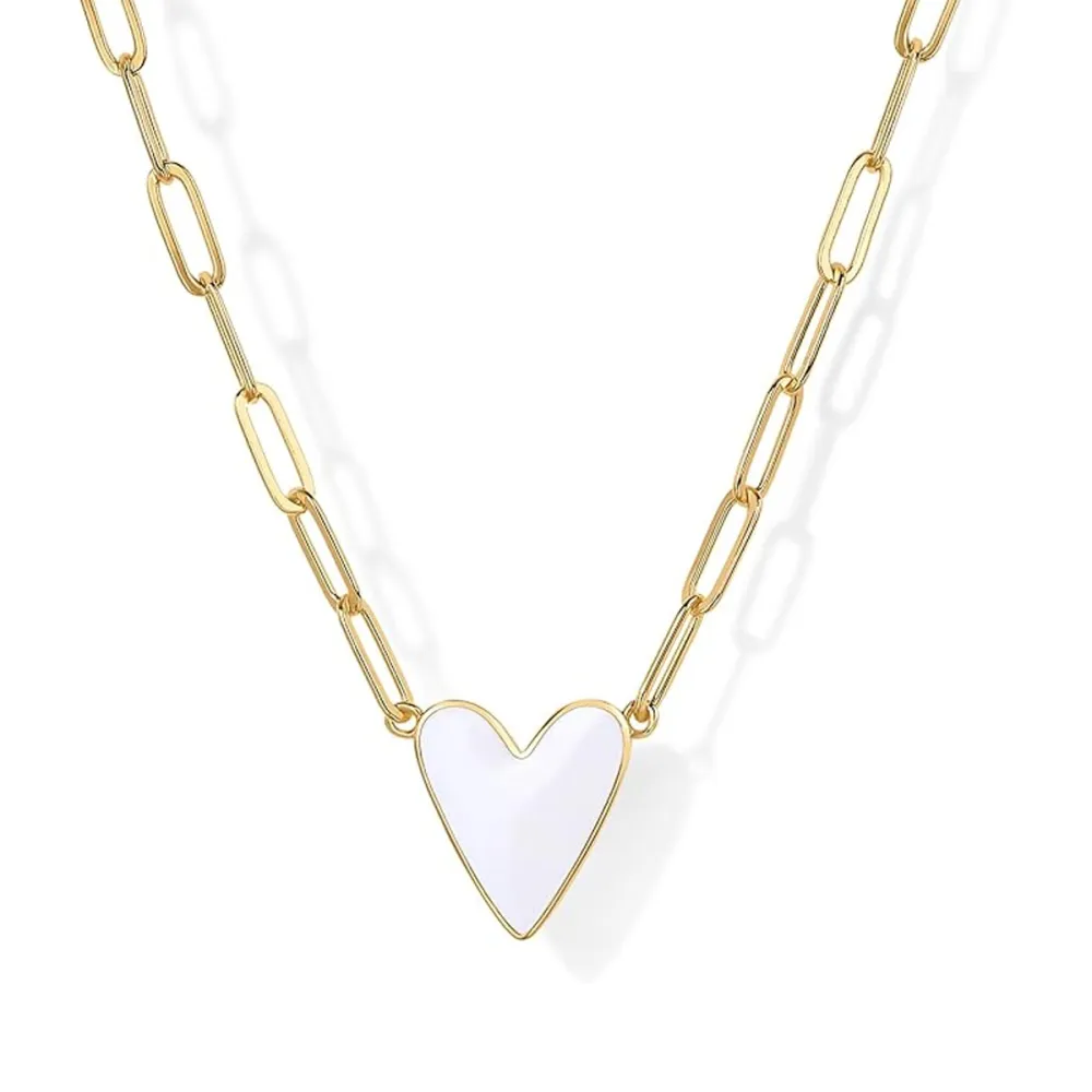 PAVOI 14K Gold Plated Heart Enamel Pendant Necklace