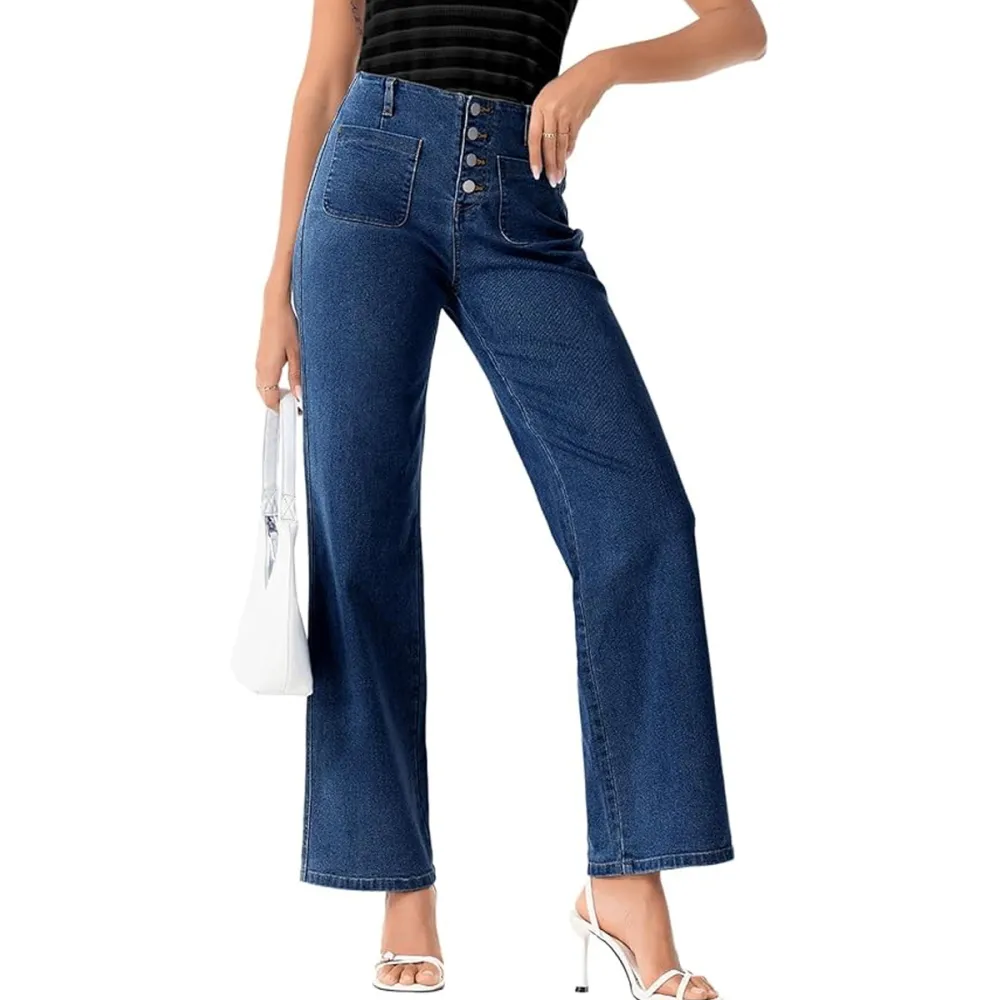 Sidefeel Wide Leg High Waisted Straight Jeans