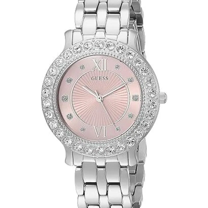 Guess Stainless Steel + Pink Crystal Bracelet Watch