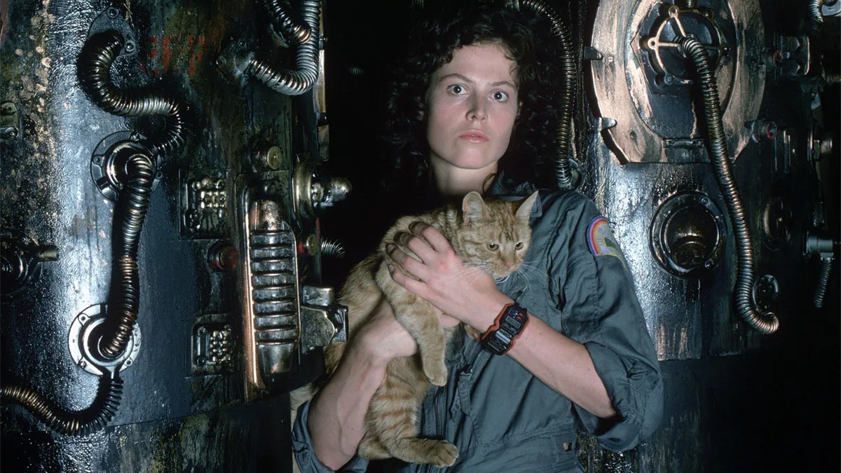 Sigourney Weaver holds a cat in Alien.
