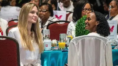 Angelina Jolie Supports Daughter Zahara as She Gives Speech at Brunch Event