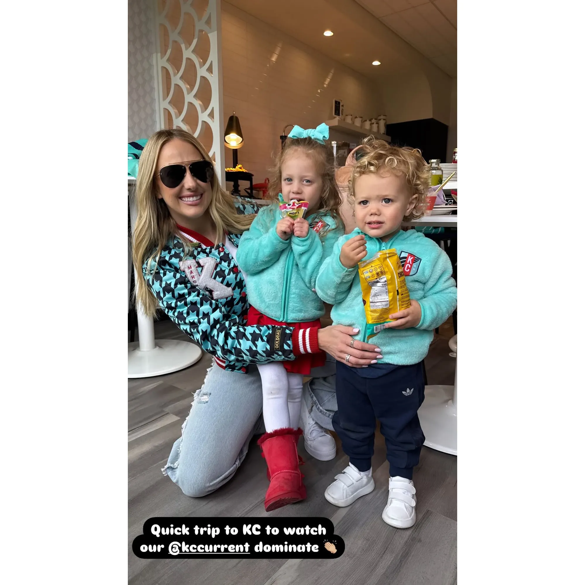 Brittany Mahomes Cuddles With Eldest Kids Sterling and Bronze at KC Current Soccer Game feature