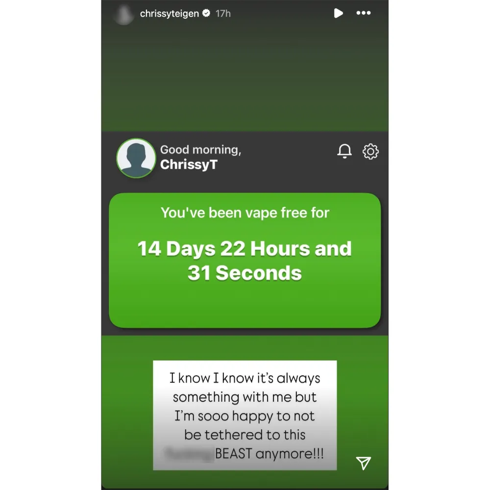 Chrissy Teigen Is So Happy That She s Been Vape Free for 14 Days