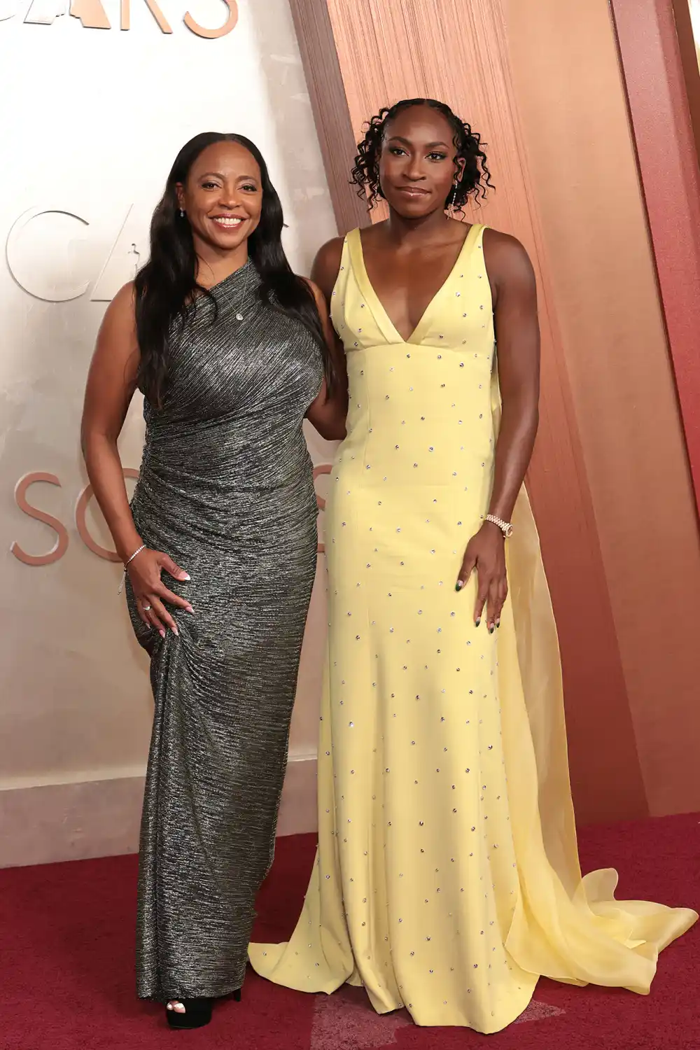 Coco Gauff and Her Mother Candi Walk the Oscars 2025 Red Carpet Together