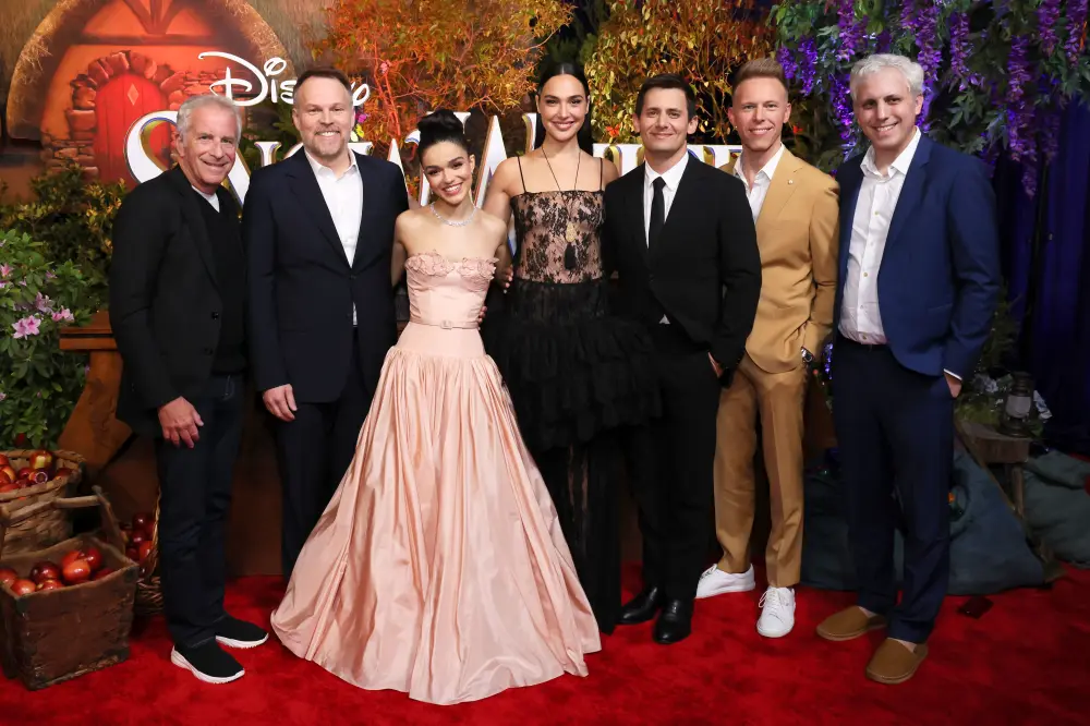 LOS ANGELES, CALIFORNIA - MARCH 15: (L-R) Marc E. Platt, Marc Webb, Rachel Zegler, Gal Gadot, Benj Pasek, Justin Paul and Jared LeBoff attend the World Premiere of Disney's Snow White at El Capitan Theatre in Hollywood, California on March 15, 2025. (Photo by Rodin Eckenroth/Getty Images for Disney)