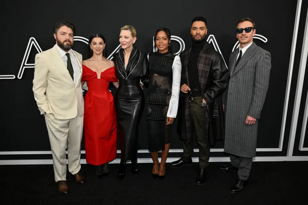 Tom Burke, Marisa Abela, Cate Blanchett, Naomie Harris, Rege-Jean Page and Michael Fassbender at the 'Black Bag' premiere in New York on March 9, 2025. 