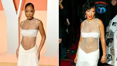Keke Palmer Channels Christina Aguilera in Ab Baring Dress at 2025 Vanity Fair Oscar Party