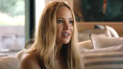 Jennifer Lawrence looks earnest in No Hard Feelings.