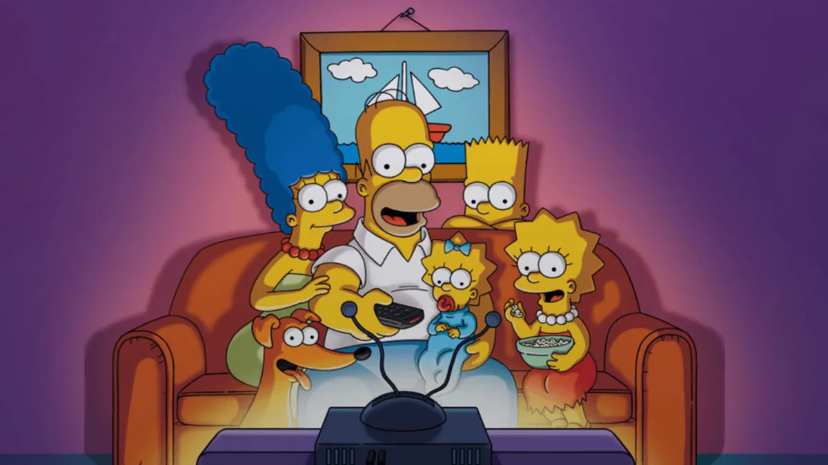 The Simpson family gathers to watch TV in promo art for The Simpsons.