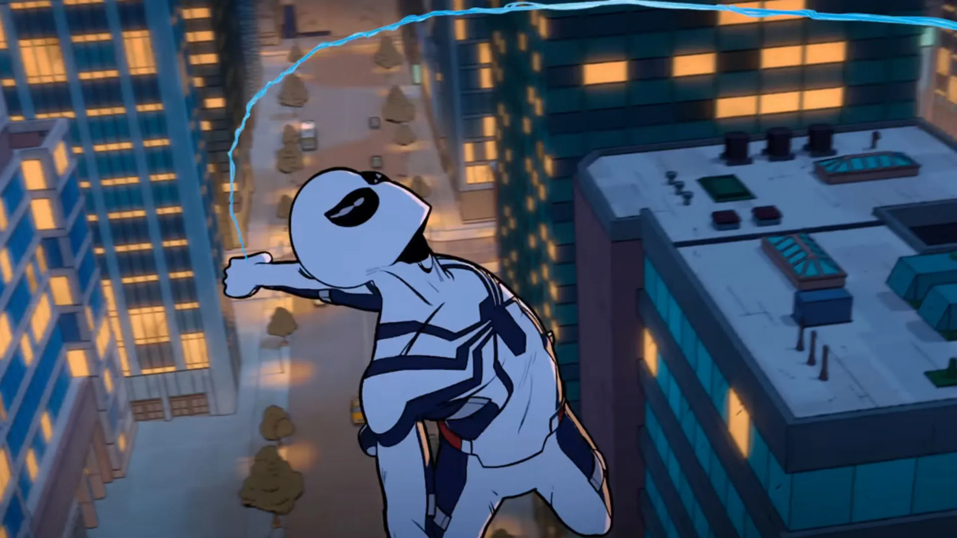 Spider-Man swings through the air in Your Neighborhood Spider-Man.