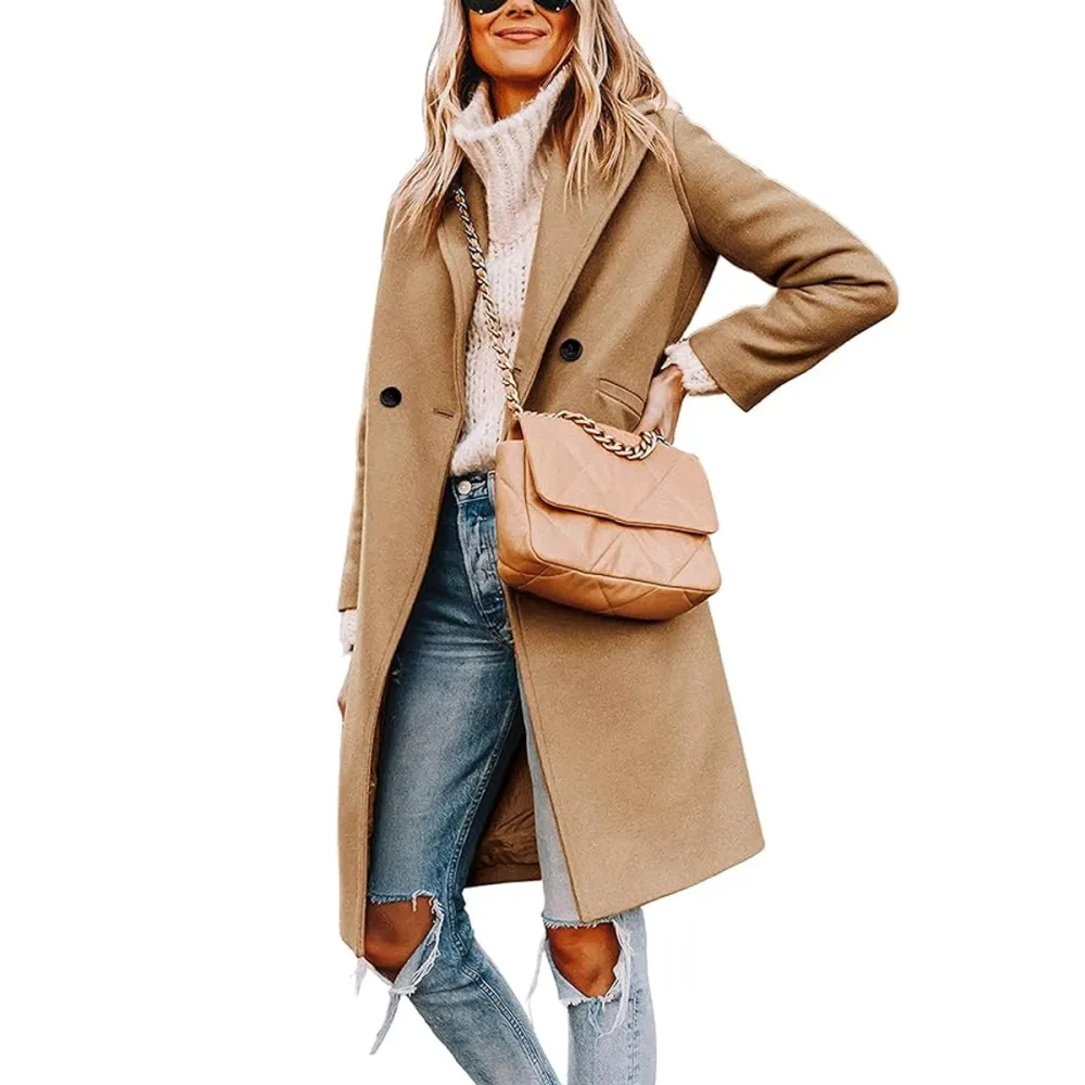 Hooever Notch Lapel Single-Breasted Wool Coat Amazon