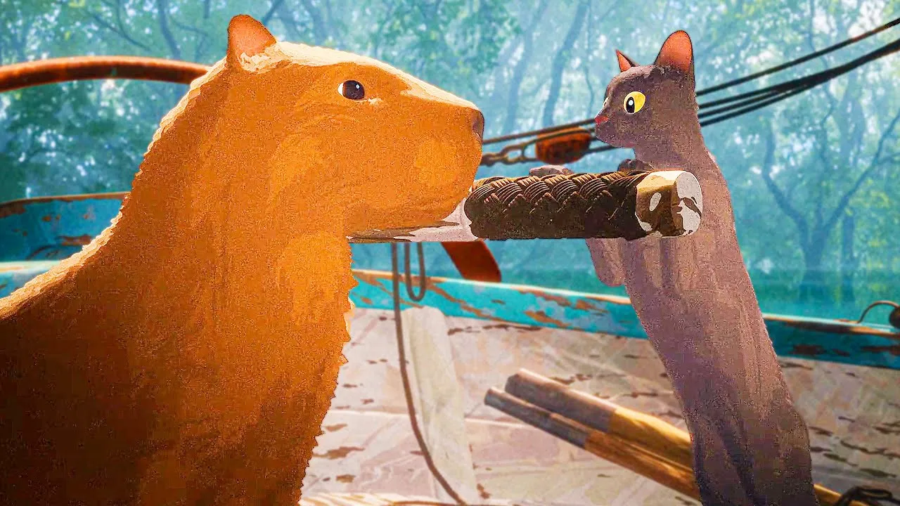 Two animals look at each other in Flow.