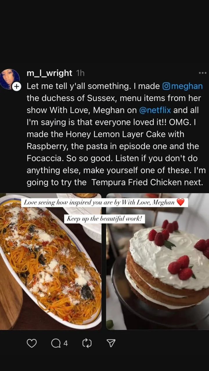 Meghan Markle Praises Fans for Trying Her Recipes From Netflix Show 