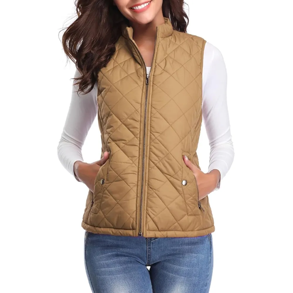 Fuinloth Padded Stand Collar Quilted Vest Amazon