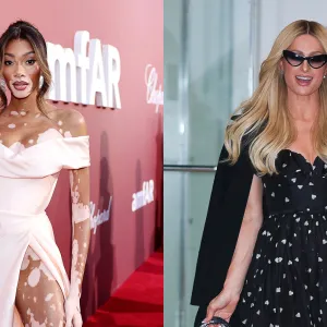 L-R Winnie Harlow and Paris Hilton