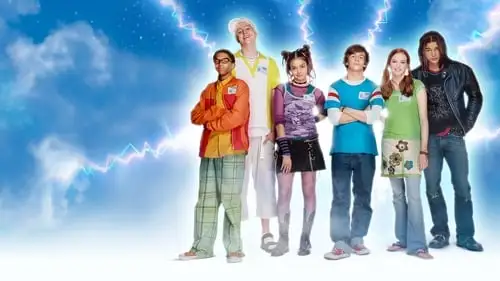 The cast of the 2005 film 'Sky High' stand together in front of a blue background.
