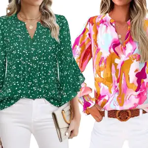 yellow, green and pink blouses from Amazon