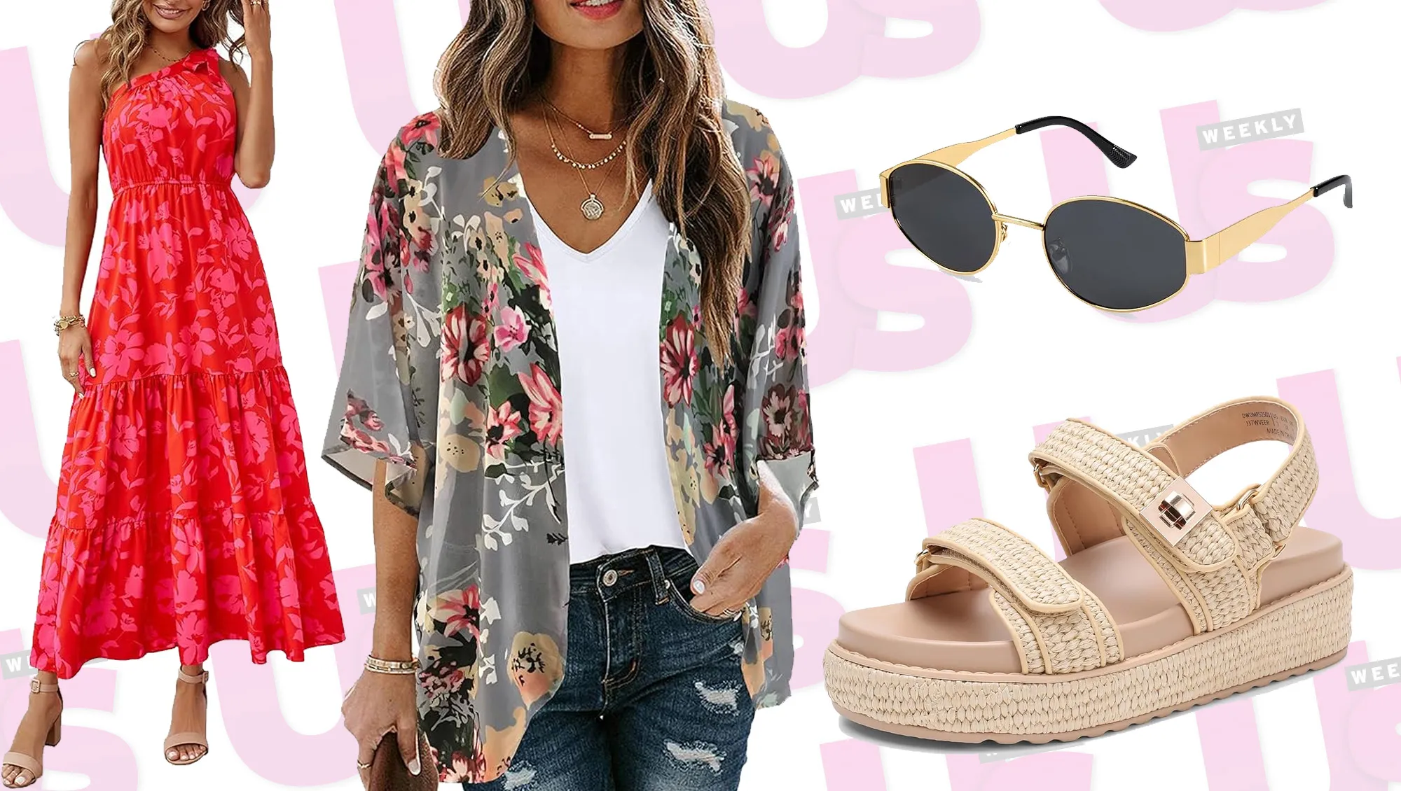 maxi dress, coverup, sunglasses and sandals from Amazon