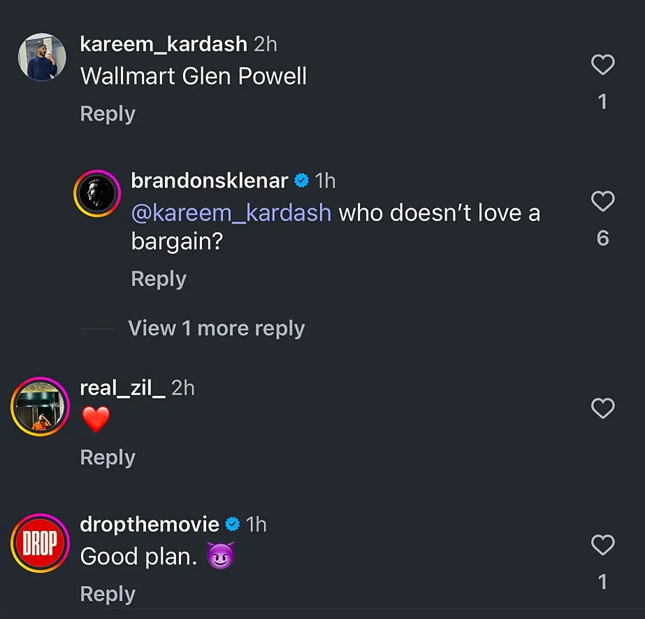 Brandon Sklenar Reacts to Troll Calling Him Walmart Glen Powell 712