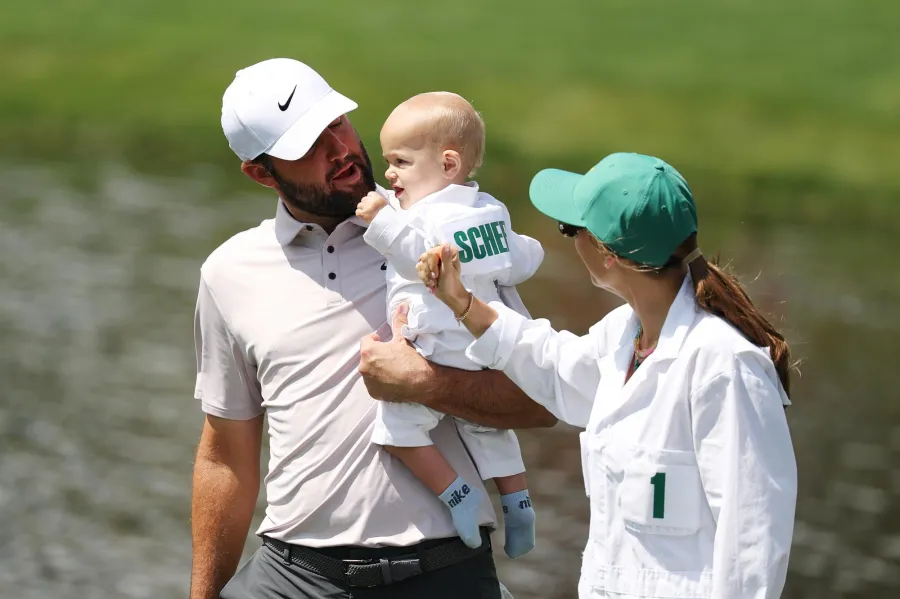Cutest Kids at 2025 Masters Tournament Rory McIlroy s Daughter Poppy to Scottie Scheffler s Son Bennett 571 Scottie Scheffler of the United States walks with his wife Meredith Scheffler and son Bennett Scheffler
