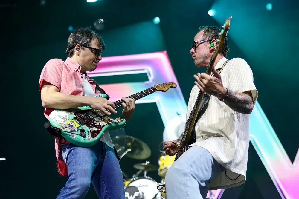 Weezer's Rivers Cuomo and Scott Shriner at Coachella 2025