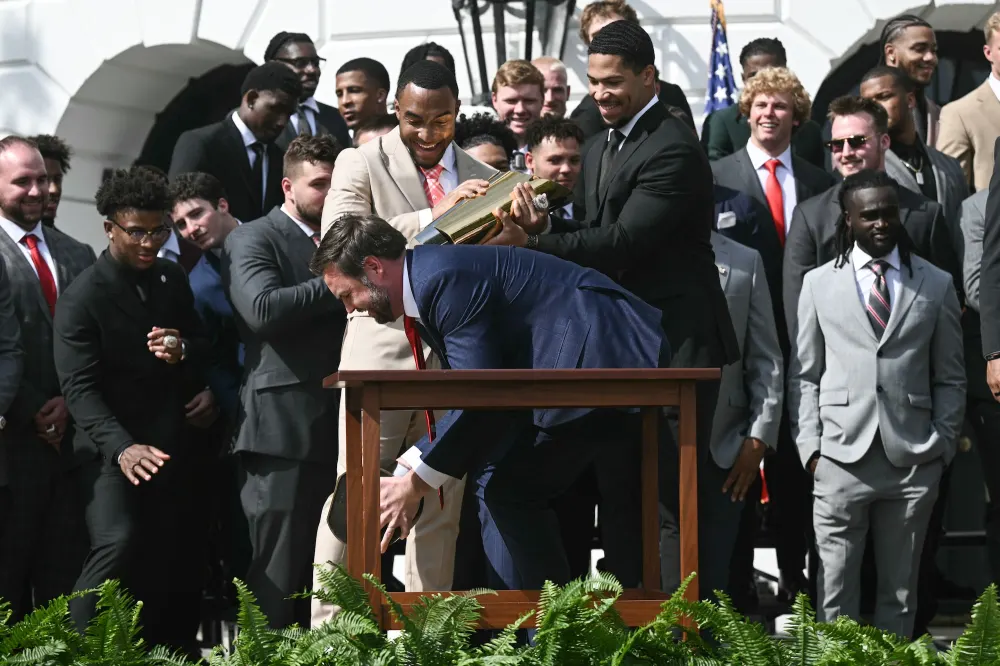 JD Vance Breaks College Football National Championship Trophy on Ohio State s White House Visit