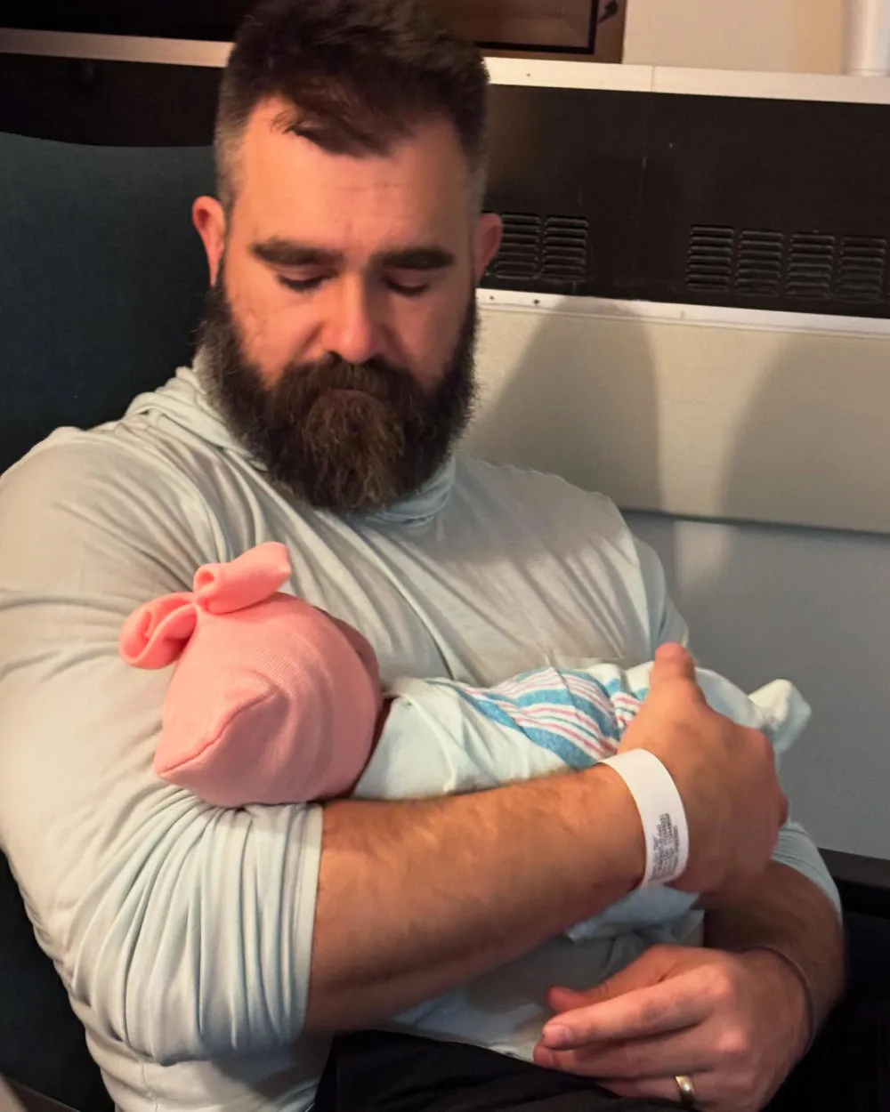 Jason Kelce Asks Wife Kylie Kelce If She Put a Filter on 1st Picture of Baby Finn